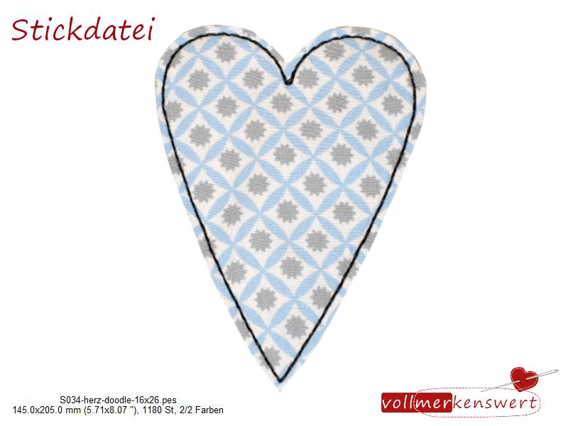 Stickdatei Herz als Doodle-Applikation für den 16x26 cm Stickrahmen S034